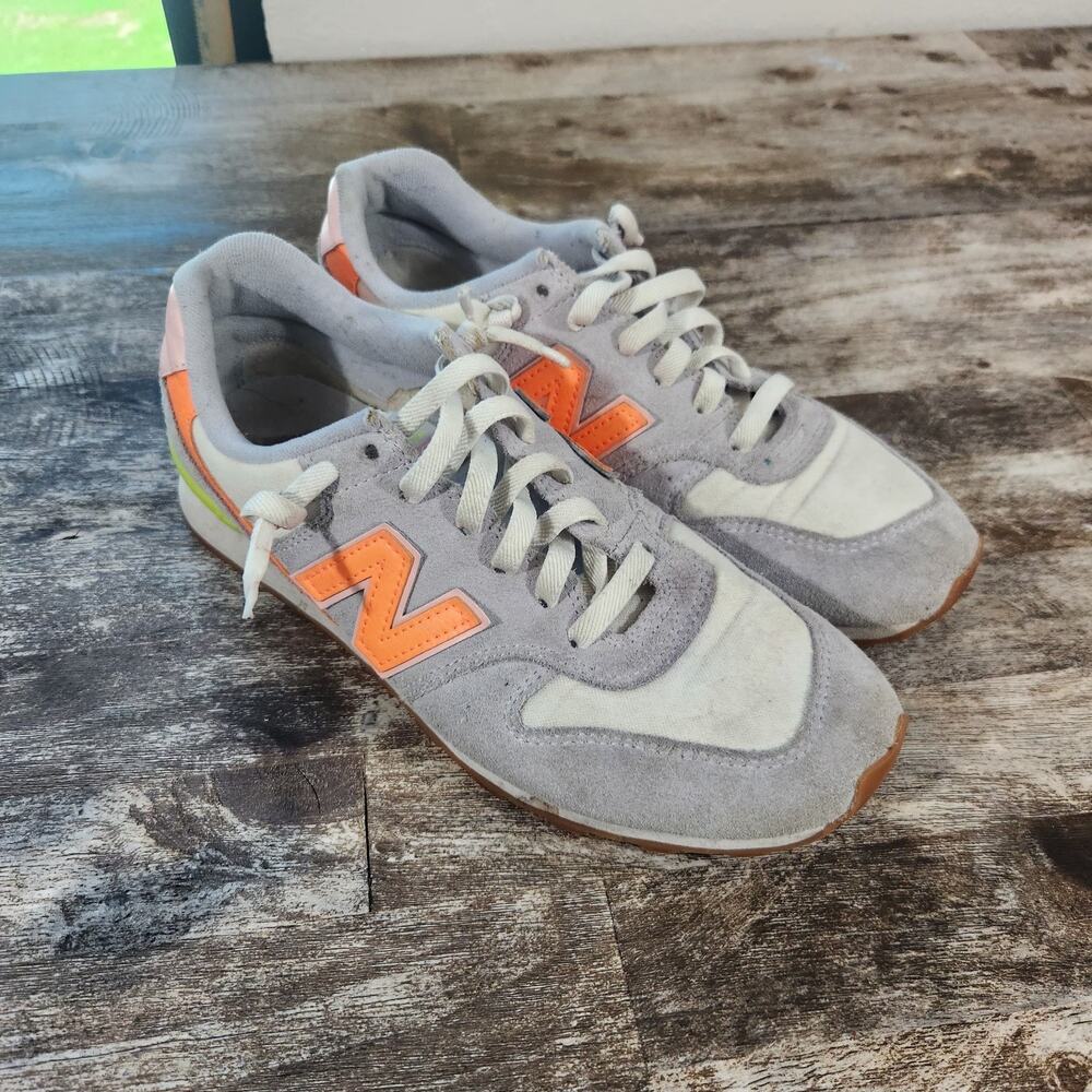 New Balance 696 Womens 8.5 Gray Orange Suede Retro Running Sneakers Shoes Y2K